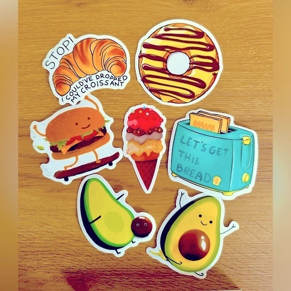 Humor Foodie Fun Waterproof Stickers- 7 Sticker Pack - Picture 1 of 5